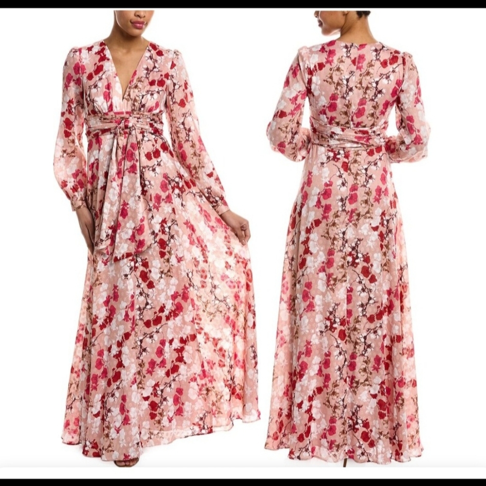 BCBGMAXAZRIA Floral Metallic Thread Maxi Dress Size 12 | $458 Retail - Picture 4 of 13